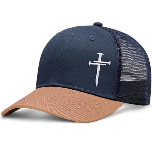 Christian Jesus Cross Hat - Faith Hats for Men Women - Religious Gifts for Thanksgiving Christmas - color: Cross/Navy Blue
