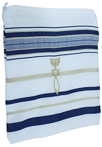 Holy Land Market Messianic Tallit Prayer Shawl - Dark Blue 72x22 in - Holy Land Tallit with Bible Verses in Spanish | Manto de oración mesiánico - Talit con versículos bíblicos/Esquinas en españo