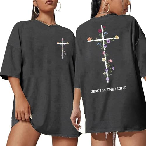 Christian Shirts for Women Faith Over Fear Oversized Graphic Tees - color: Darkgreyx, size: Large
