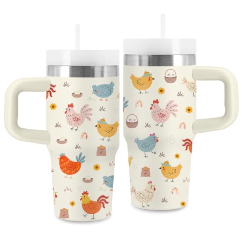 Funny Chicken Gifts for Kids - 14 oz Tumbler with Handle and Straw, Stainless Steel Insulated Chicken Cup, BPA Free Tumblers Birthday Gift for Animal Lover, Outdoor Sports, Travel - color: Chicken2