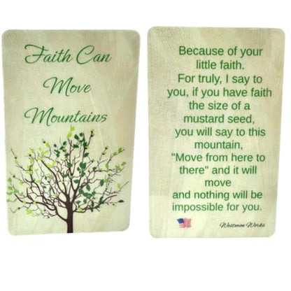 Westmon Works Mustard Seed Holy Card with Faith Can Move Mountains Prayer Bulk Lot Laminated Made in the USA, Pack of 10