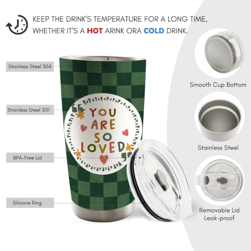 Green Checkered Inspirational Kids 20oz Travel Coffee Mug Tumbler - color: youare