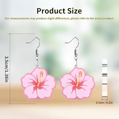 Christian Statement Earrings for Women, Acrylic Dangle Earrings, Lightweight Comfortable, Non Tarnish Hooks, Faith Jewelry, Religious Gift for Women - color: Cute Hibiscus Flower