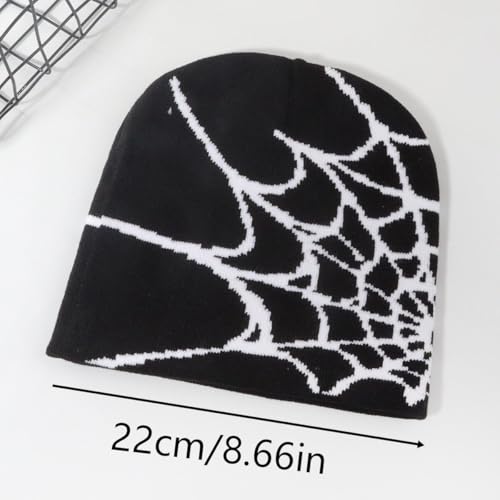 Unisex Stretch Warm Winter Skull Cap, Cold Weather Knit Beanie - color: White Spider Web Pattern