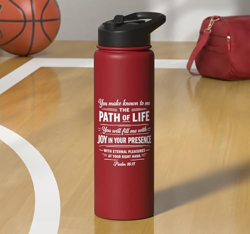 Psalm 16:11 Path of Life Bible Verse Scripture Faith Prayer Stainless Steel Insulated Water Bottle - color: Red