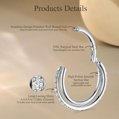 Conch Hoop Earring Conch Piercing Jewelry Cross Nose Ring Earlobe Earring - color: Silver, size: 16G 8mm