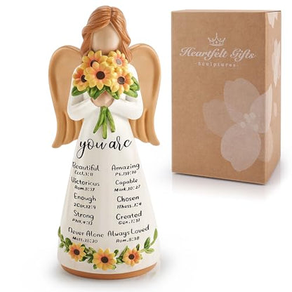 Sunflower Gift for Women,Christian Birthday Gift, Religious Angel Figurines - color: White-sunflowers