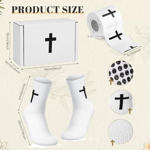 TrelaCo 4 Pack Cross Athletic Tape Socks Necklace Gift Box - color: White, style: Cross