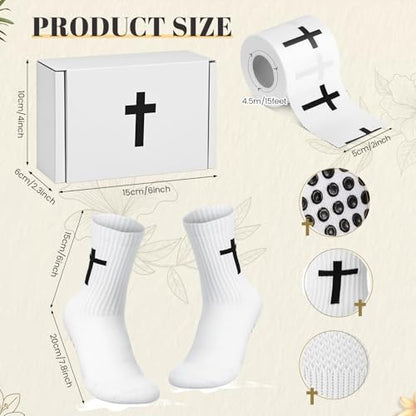 TrelaCo 4 Pack Cross Athletic Tape Socks Necklace Gift Box - color: White, style: Cross