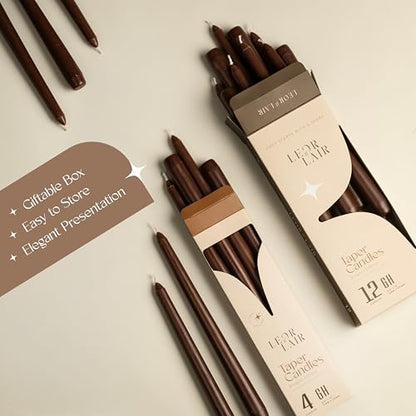 Leor & Lair Brown Taper Candles, 12 Pack, 10" Fall Candlesticks - color: Brown