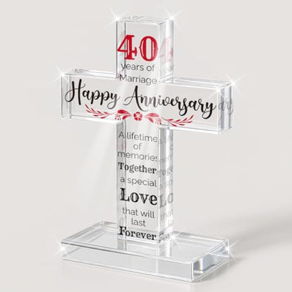 PVOPVO 40th Wedding Anniversary Religious Cross Gifts for Him Her 40 Year Anniversary Romantic Gift for Women Men Couple 40 Years of Marriage Gifts for Couple - color: 40th Anniversary