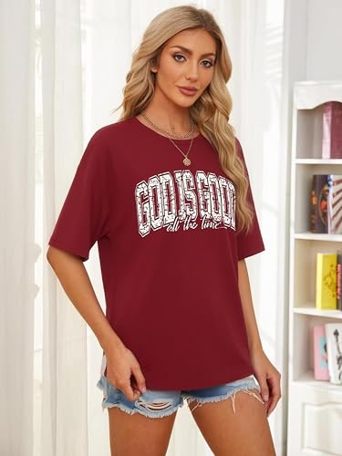 Christian Shirt for Women God is Good Shirts Womens Graphic Tshirts Jesus Shirt Bible Verse Inspirational Tee - color: Red, size: X-Large