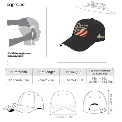 US 250 Years Freedoms 1776-2026 250th Birthday Embroidered Hats Garde Cap for Him - color: 250th Anniversary Us 250 Year American Patrioticallblack5