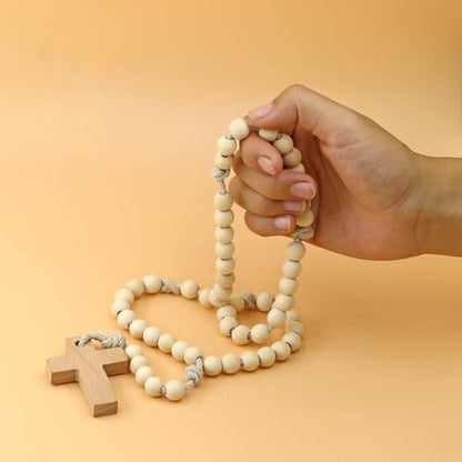 LYFOOHEART Handmade 100% Natural Wooden Rosary Beads Catholic Rosary for Pray Religious Rosary Decoration Gift for Mom, Girl, Grandmother… - size: Large Beads 0.48"