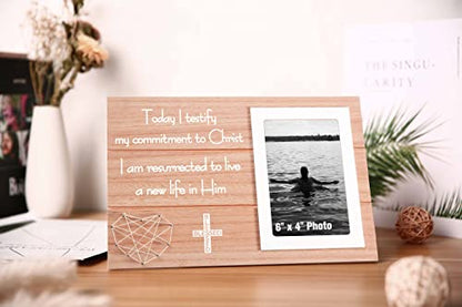 Christening Photo Frame Present-Adult Baptism Gift-Teen Baptism Gift-Today I Testify My Commitment to Christ, I Am Resurrected to Live a New Life in Him-Blessed Picture Frame - size: 403-today i tesify my commitment