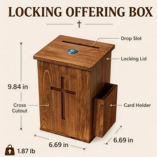 Wooden Donation Box with Lock, Prayer Request Box, Church Offering & Suggestion Box