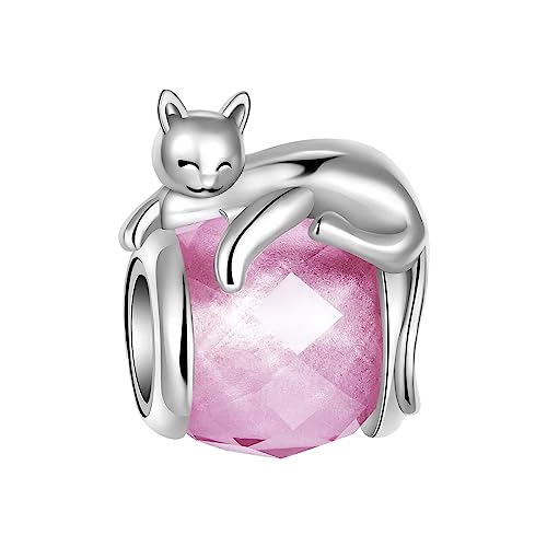 LUXILLA Love You Best Friend Grandma Wife Heart Charm 925 Sterling Silver Charms Fit for Bracelets Necklace Jewelry Gift for Women - color: Cat Charm