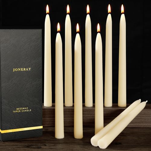 Ivory Beeswax Taper Candles- 9 Hour Burn Time，Pure Natural Hand Poured Beeswax Candles，10 Inch Dripless Taper Candles for Home Decor，Halloween, Thanksgiving (Pack of 10) - color: Ivory, size: 10in-10pack