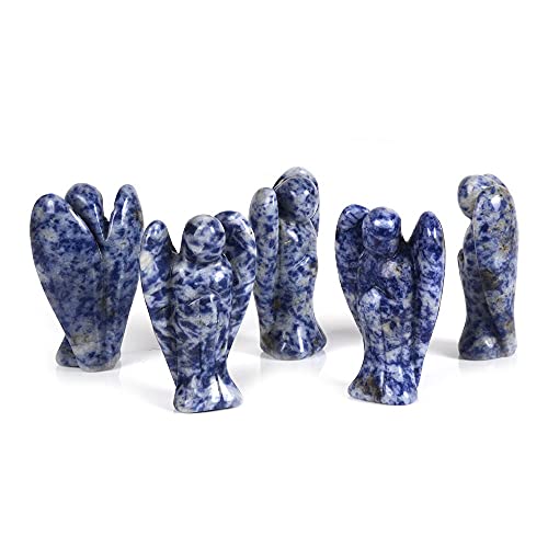 Justinstones Carved Blue Spot Jasper Gemstone Peace Angel Pocket Guardian Angel Healing Statue 2 inch - color: Blue Spot Jasper