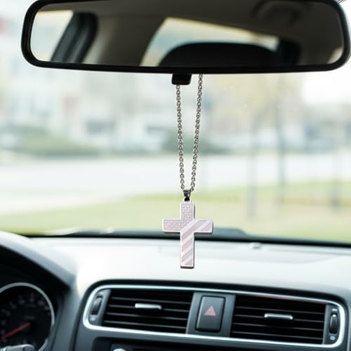 Gifts for Men, Cross Pendant for Car Rearview Mirror Hanging, Silver