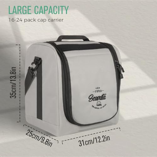 SCAVATA Large Hat Bag for Baseball Caps, Hat Organizer Bag for Traveling & Moving, Storing Snapback Cap, Portable Hat Carrier Holder Case for 12-16 Caps (Grey) - color: Grey