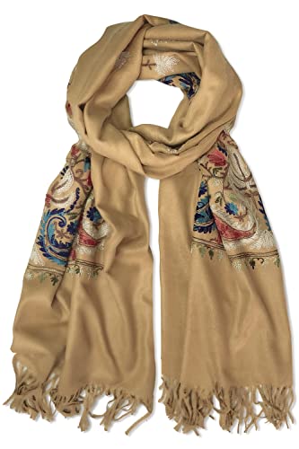 Urban CoCo Embroidered Scarf for Women, Tassel Shawl, Soft Lightweight Wrap - color: # 5-camel