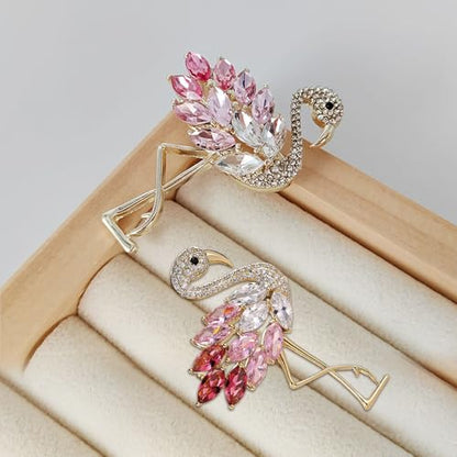 Enamel Brooch Pin For Women Men, Vintage American Flag Crystal Lapel Pin, Christmas Brooch Suit Dress Clips Accessory Gift - style: 5-2pcs Flamingo