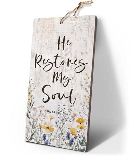 YZEXEZY Bible Verse Decor-He Restores My Soul Sign12"x6"PSALM 23:3 Christian Wall Art Gifts - style: Restores My Soul