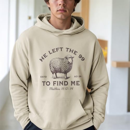 Christian Hoodies He Left The 99 To Find Me Sweatshirt Jesus Bible Verse Hoodies For Men Faith God Hooded Pullover - color: Apricot, size: XX-Large