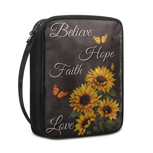 Sunflower Butterfly Print Bible Cover for Women,Portable Bible Carrying Church Bag with Handle - color: Sunflower Butterfly