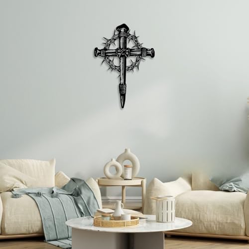 LIYOUYA Cross Metal Wall Decor - Religious Faith Symbol Decor Black Wall Art Home Decor for Living Room, Bedroom, Dining Room, Office (Black)