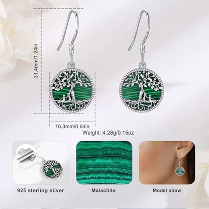 Vito Moonstone Turquoise Drop Earrings for Women, 925 Sterling Silver Hooks - style: Malachite Tree-2