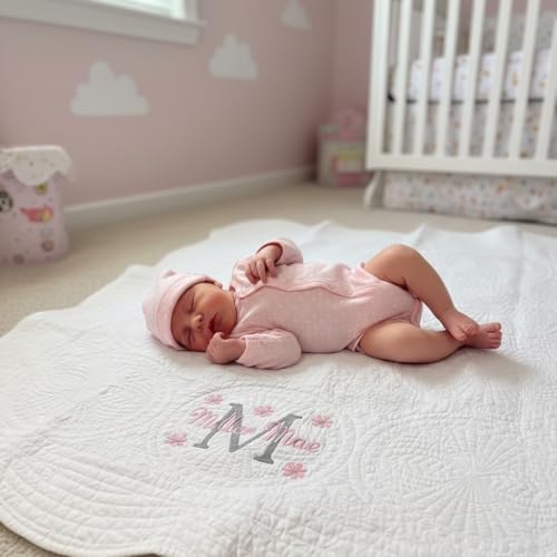 Personalized Baby Blanket – Custom Name, Monogram & Birth Stats, Soft Cotton Heirloom Quilt Keepsake, Unique Baby Gift for Boys & Girls (Soft Classic Quilt) - color: Soft Classic Quilt