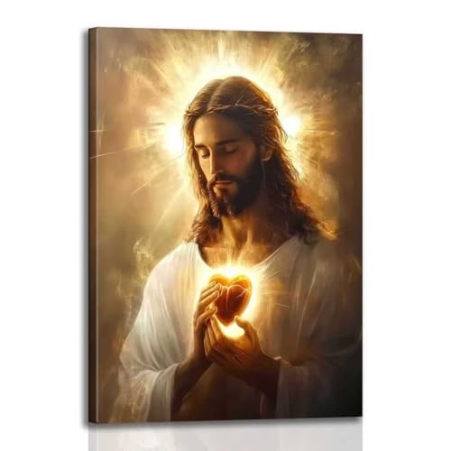 Framed Sacred Heart of Jesus Canvas Wall Art, Christian Gallery Print Religious, Wall Decor Poster Print Artwork for Living Room Bedroom Church Prayer Room Decoration 12x16 In - color: Sacred Heart of Jesus1, size: 12x16 Inches