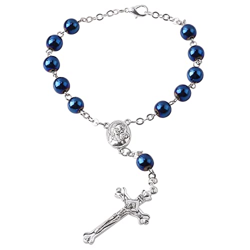Hematite Beads Auto One Decade Car Rosary Clasp Terra Jerusalem Medal - style: Blue