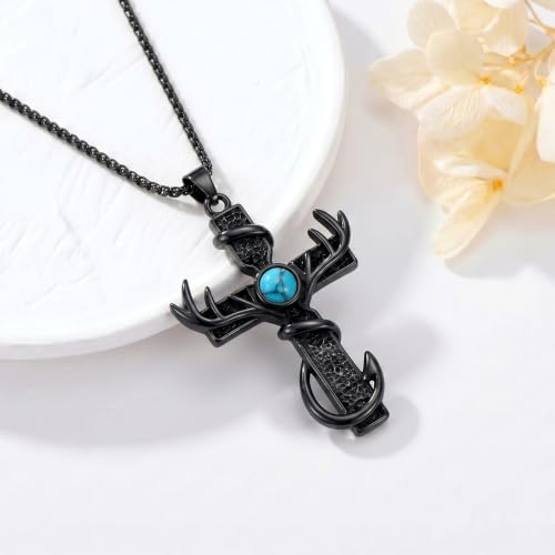 14K Gold Plated Cross Pendant Necklace Christian Jewelry Religious Gift - color: D01-Anlter Cross Black