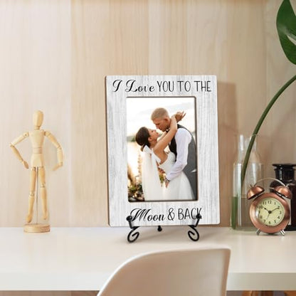 Utaqer I Love You To The Moon And Back Picture Frame, Picture Gifts For Couples Wife Bride, Wooden Picture Frame For Birthday Valentine Wedding Anniversary, 4X6 Photo Frame With Stand -23 - style: I Love You
