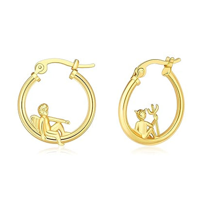 Angel Devil Mismatched Earrings for Women 14K Gold Plated Copper Angel Devil Hoop Earrings - color: 3