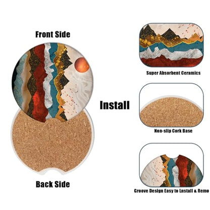 Cup Holders Car Coasters - Mountain Sunset Absorbent Ceramic Coaster, Drink Cup Holder Coasters, Auto Accessories for Women & Men, Pack of 2 - color: Mountain Sunset