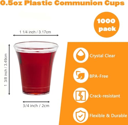 Bekith 2000 Pack Communion Cups, Plastic Disposable Cup Fits Standard Holy Communion Trays, 0.5 Ounce, Clear - size: 1000 Count (Pack of 2)