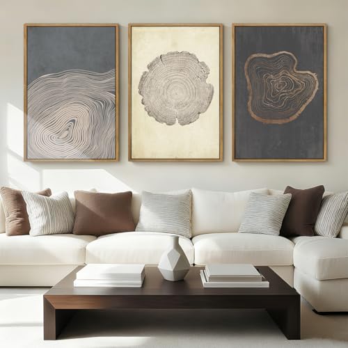 Anyzal Large Neutral Tree Ring Wood Framed Canvas Wall Art - color: Neutral Tree Ring, size: 24"L x 16"W