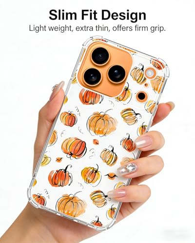 Watercolor Halloween Pumpkins Phone Case Compatible with iPhone 17 Pro, Orange Autumn Thanksgiving Phone Cover for iPhone 17 Pro - color: Watercolor Pumpkins