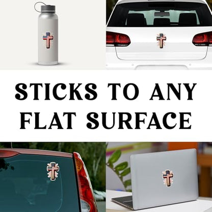 American Flag Cross Vinyl Sticker 5 Inch Waterproof Christian Patriotic Decal Jesus Faith Religious USA Graphic for Car Truck Laptop Window Water Bottle Bumper - color: 08