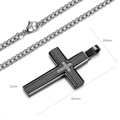 Men's Stainless Steel Cross Necklace,Two-Tone Black & Blue Carbon Fiber Pendant - Included Gift Box - style: Black XL002