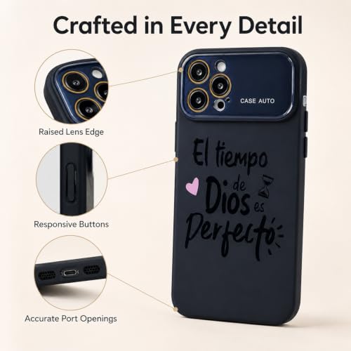 for iPhone 17 Pro Max Case God's Timing is Perfect Spanish Bible Verse Phone Case, Full Camera Lens Protection, Shockproof Drop Resistant Durable Cover (Black, iPhone 12 Pro) - color: black, size: iPhone 12 Pro
