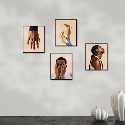 Living Room Wall Decor African American Wall Art Set of 4 - color: Unframed 8"x10" Black Couple Wall Art Set of 4