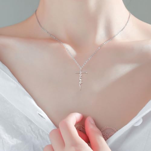 PRAYMOS Faith Cross Necklace for Women 925 Sterling Silver Pendant Necklace With Birthstone Initial Christian Religious Confirmation Baptism Mothers Day Gifts - color: Bestseller-Silver