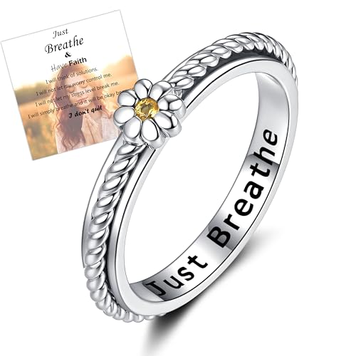 ZOEXUE Anxiety Spinner Ring - Cross/Daisy/Moon Stars/Cubic Zirconia/Paw Print Sterling Silver ADHD Stress Relieving Ring Engagement Wedding Promise Band 5-10 Sizes - style: Daisy Flower Spinner Ring