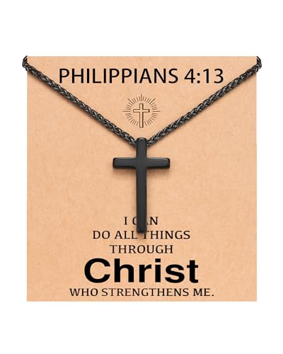 UNGENT THEM Be Strong in Faith, 20 Inch Cross Necklace for Men Teen Boys - style: Philippians 4:13