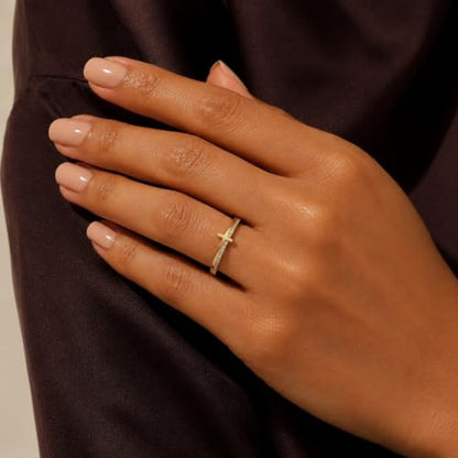 Cross Ring Women 14K Gold Plated Statement Stackable Engagement Christian - color: C - silver